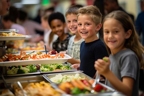 Schüler essen gemeinsam