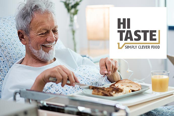 Krankenhauspatient mit Hi Taste Essen