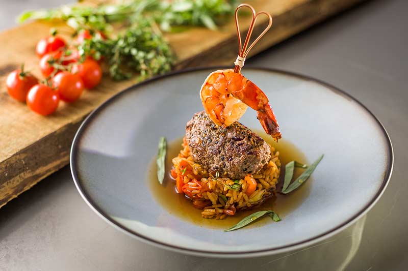 Lammbulette mit Krustentier-Pilaw