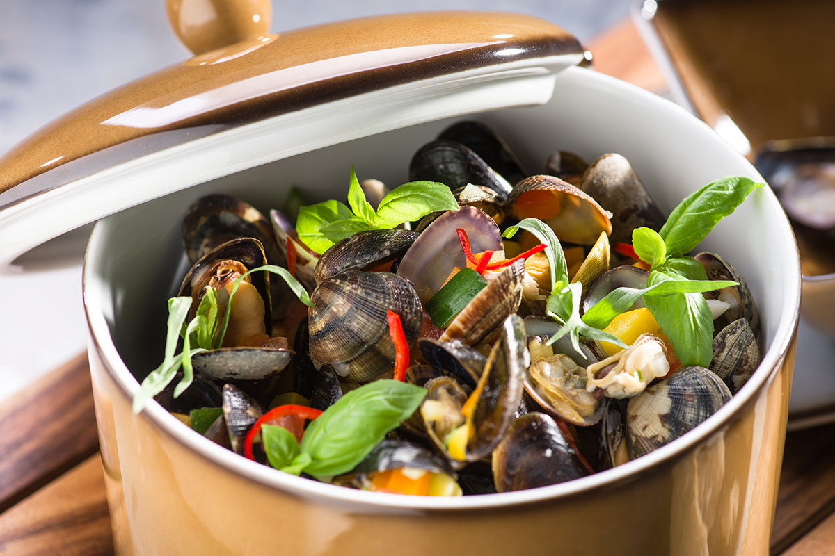 Muscheltopf mit eingelegtem Kürbis | Rezept