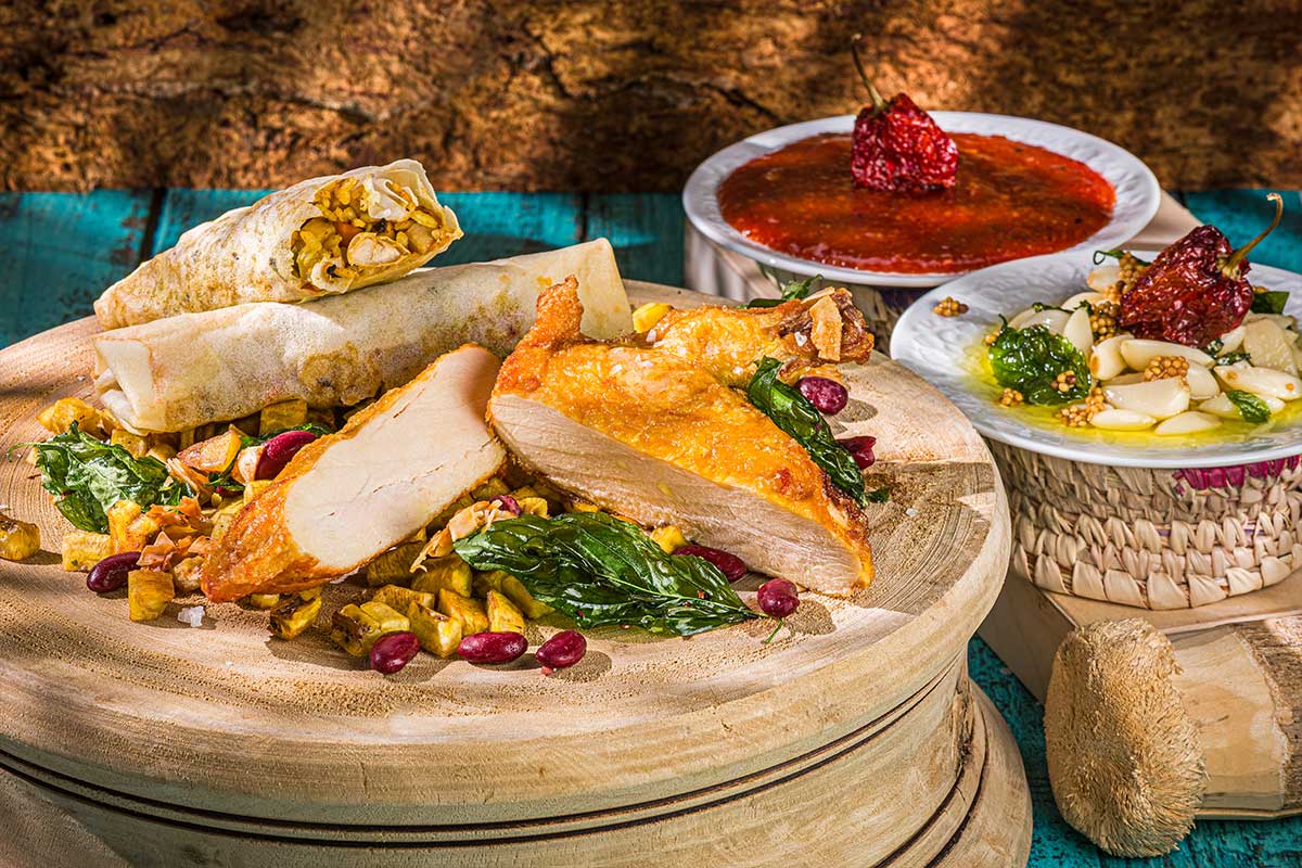 Gegrillte Hähnchenbrust / Reis-Bananen-Rolle