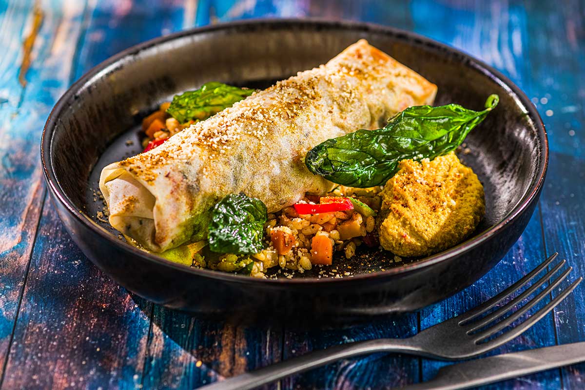Vegane Frühlingsrolle /Weiße Bohnen-Gemüse