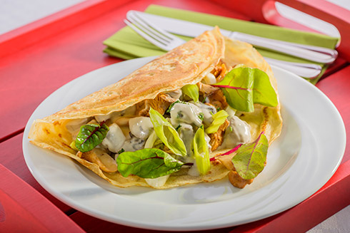 Waldpilzcrêpe mit frischem Lauch