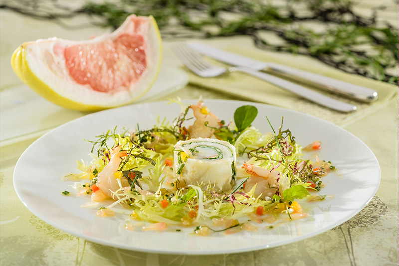 Tropenzungen-Röllchen mit Garnelen