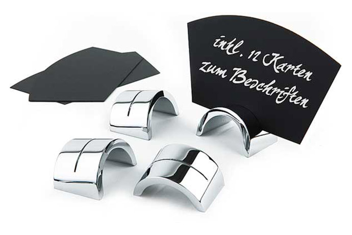 APS, 6 Kartenhalter 4 x 2,5 cm, H 2 cm, Metall verchromt, mit 12 Beschriftungskarten 10 x 5,7 cm