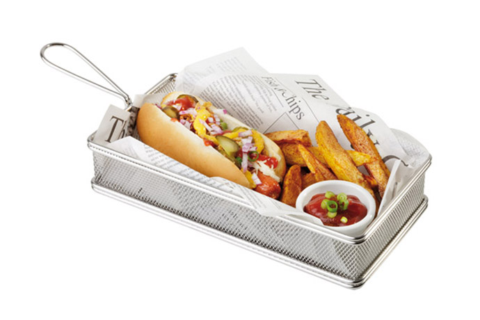 APS, Serie Snack-Holder, Servier-Frittierkorb, Edelstahl, 26 x 13 cm, H 5 cm, Grifflänge 9,5 cm
