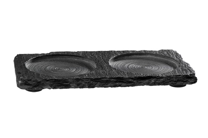 APS, Naturschieferplatte/Untersetzter, mit 2 Abs&#228;tzen &#216; 6 cm, 15 x 8 cm, Materialst&#228;rke 4 - 7 mm    