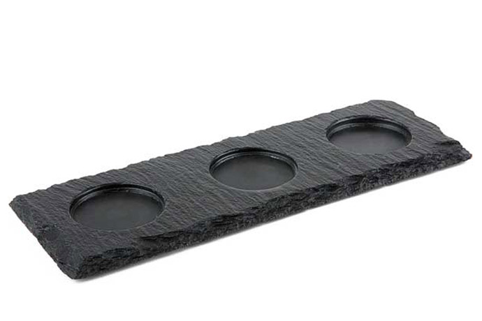 APS, Naturschieferplatte 28 x 10 cm, mit 3 Absätzen Ø 5 ,5 cm, Materialstärke 4 - 7 mm