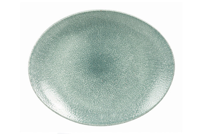 Churchill, Raku, Topaz Blue, Oval Coupe Plate, 19,2 cm