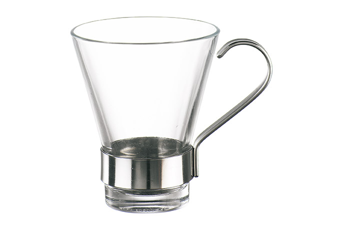 Table Roc, Bormioli, Serie Ypsilon, Espressotasse mit Metallhalter, 11 cl