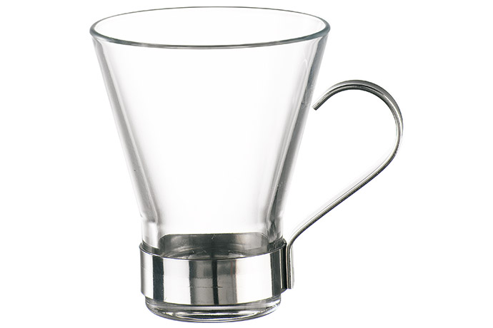 Table Roc, Bormioli, Serie Ypsilon, Kaffeetasse mit Metallhalter, 22 cl